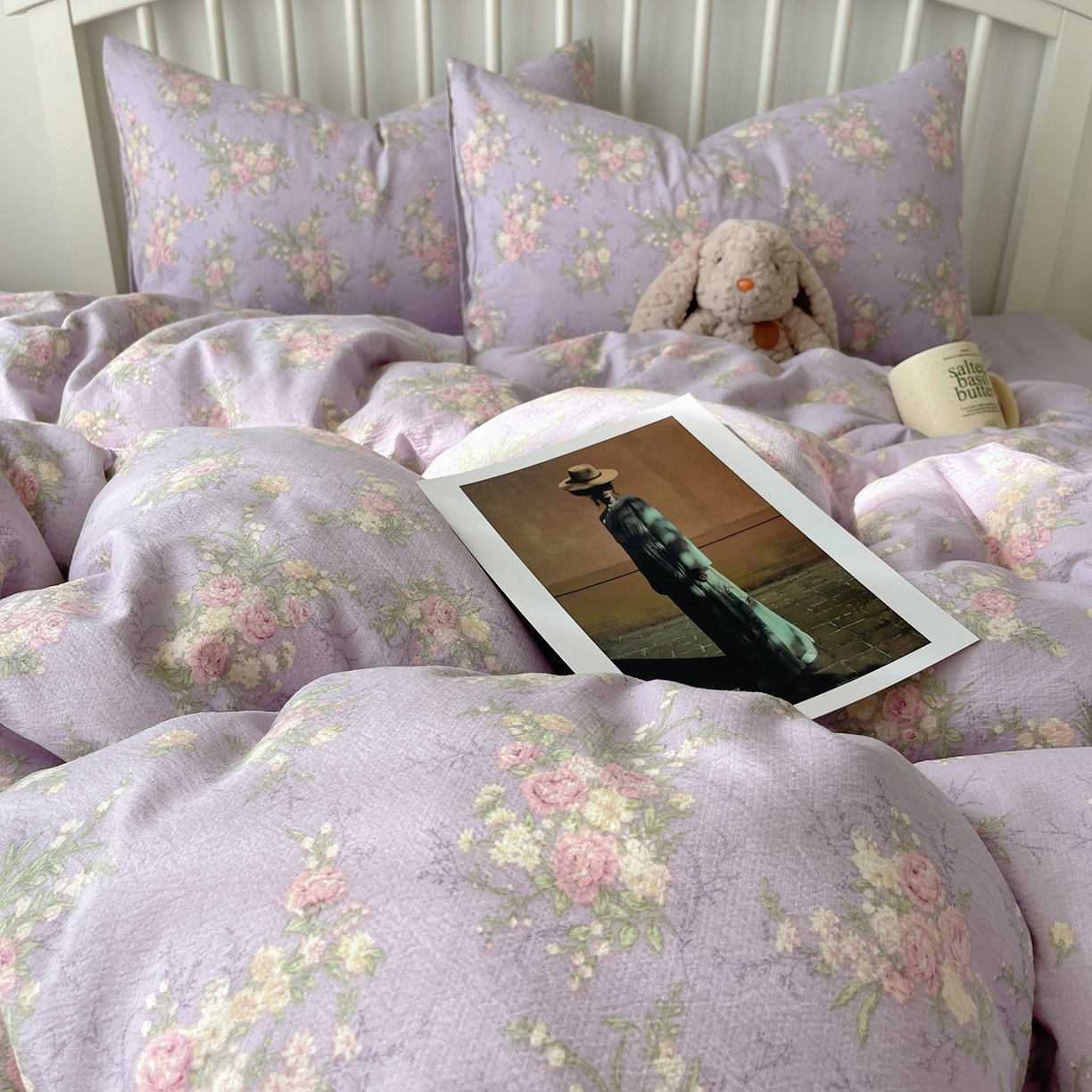 91家纺网 家纺一手货源 找家纺 繁花2025新款学生季第二波木棉水洗棉四件套三件套跑量款 紫黛花