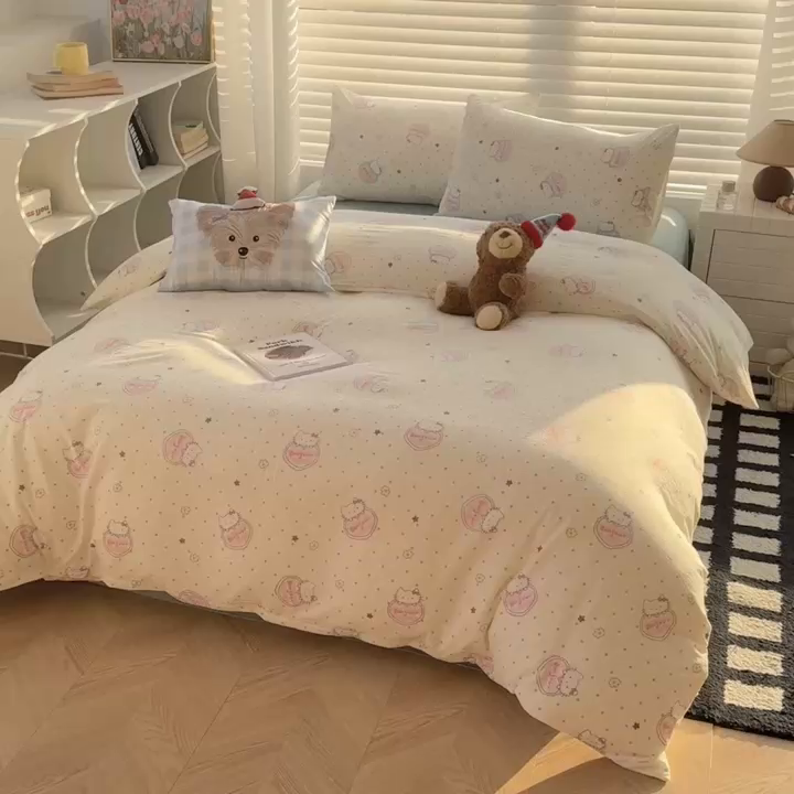 91家纺网 家纺一手货源 找家纺 （总）繁花2025新款学生季第二波木棉水洗棉四件套三件套跑量款