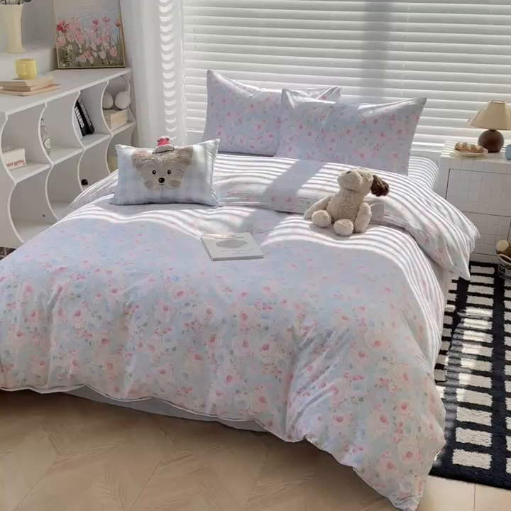 91家纺网 家纺一手货源 找家纺 繁花2025新款学生季第二波木棉水洗棉四件套三件套跑量款 盛夏光荫