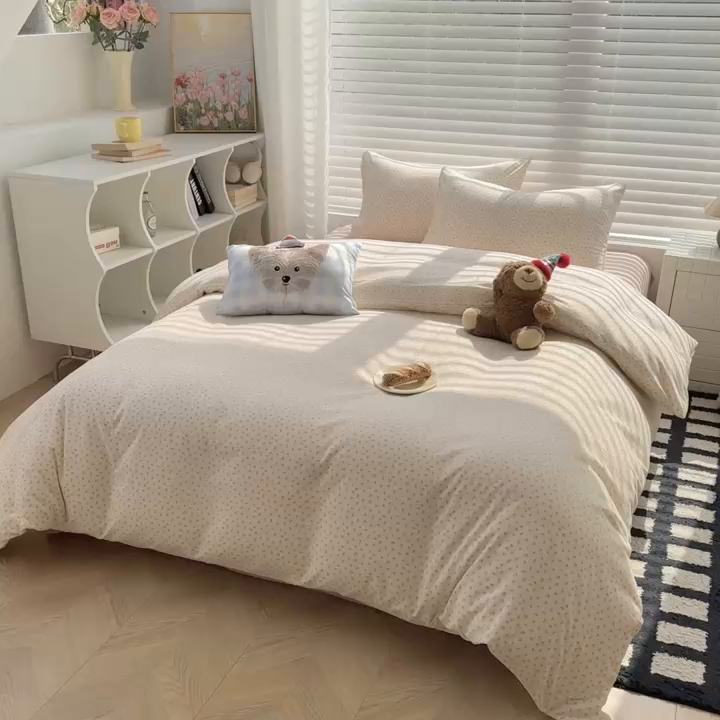 91家纺网 家纺一手货源 找家纺 繁花2025新款学生季第二波木棉水洗棉四件套三件套跑量款 星点舞曲