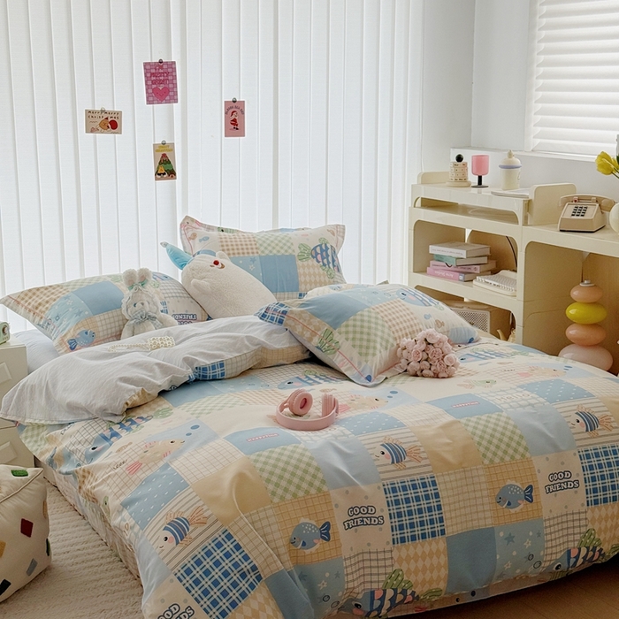 91家纺网 家纺一手货源 找家纺 于果 2024新款全棉13370四件套（9）多多鱼