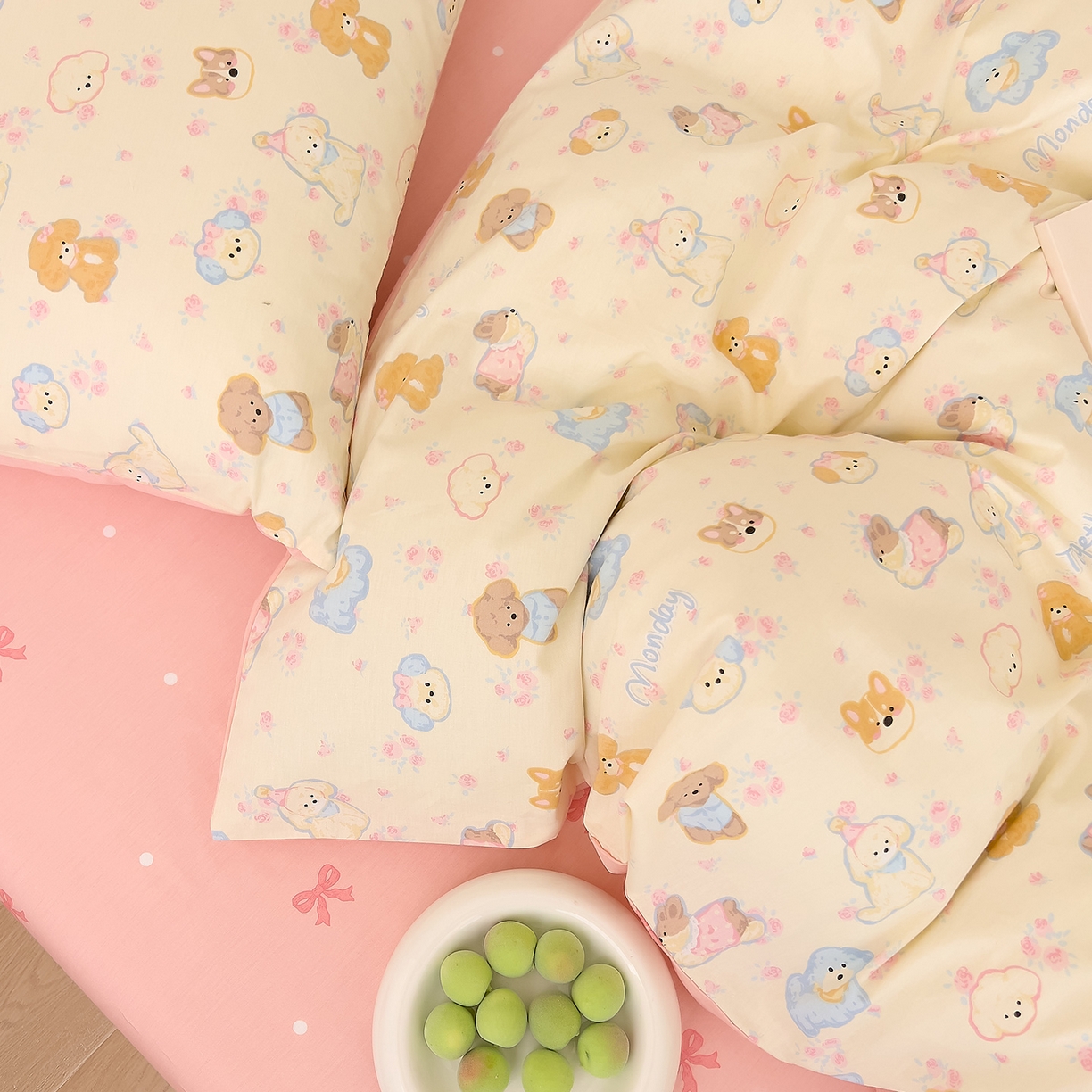 91家纺网 家纺一手货源 找家纺 DoDo 兜兜 2026新款全棉纯棉小清新卡通条格系列单被套【可定做尺寸】 狗狗家族