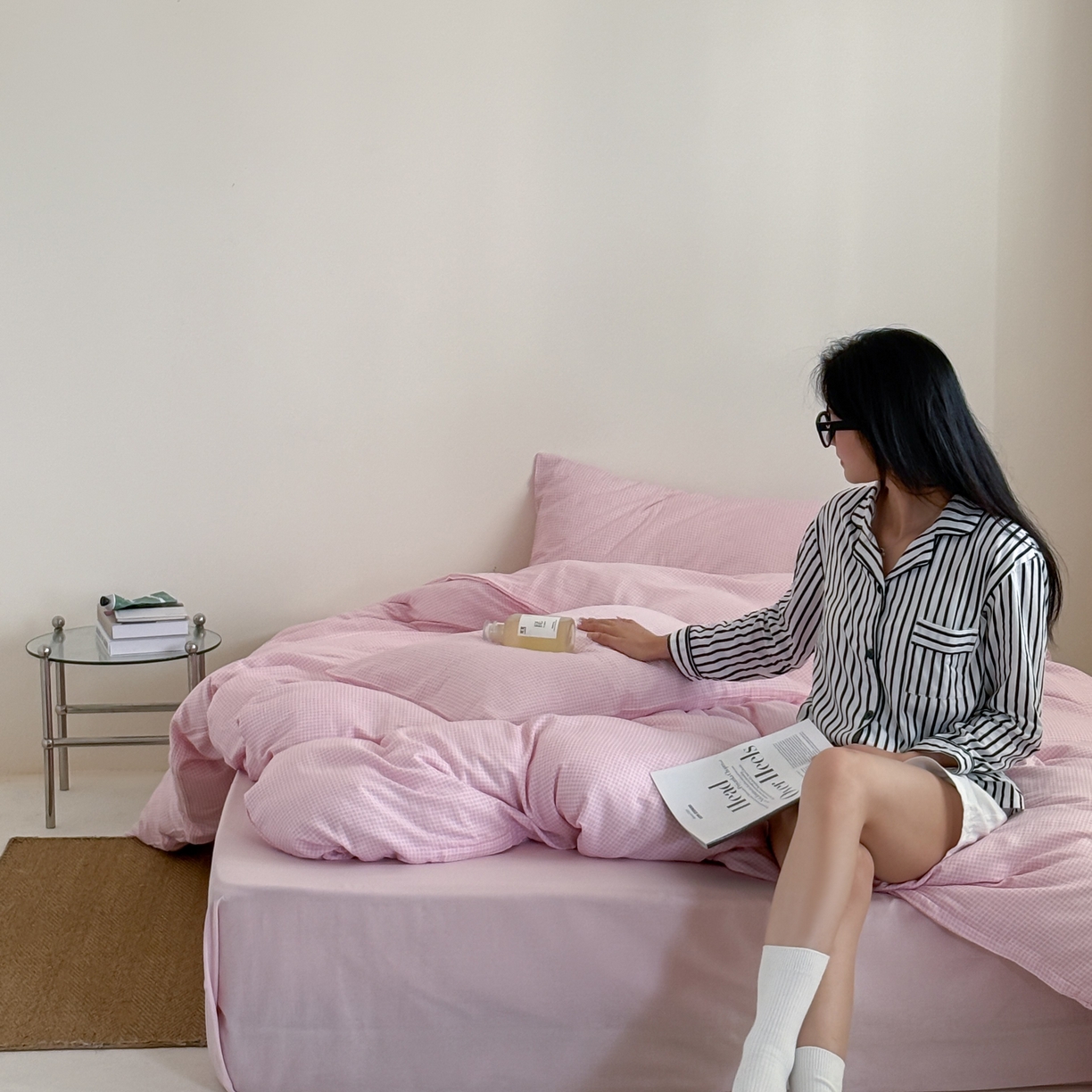 91家纺网 家纺一手货源 找家纺 （总）窝米 2025新品全棉纯棉双层纱简约条格四件套系列第二组