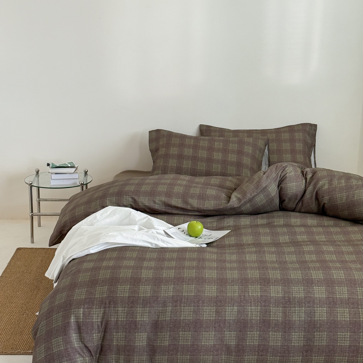 91家纺网 家纺一手货源 找家纺 窝米 2025新品全棉纯棉双层纱简约条格四件套系列第二组 致在-绿