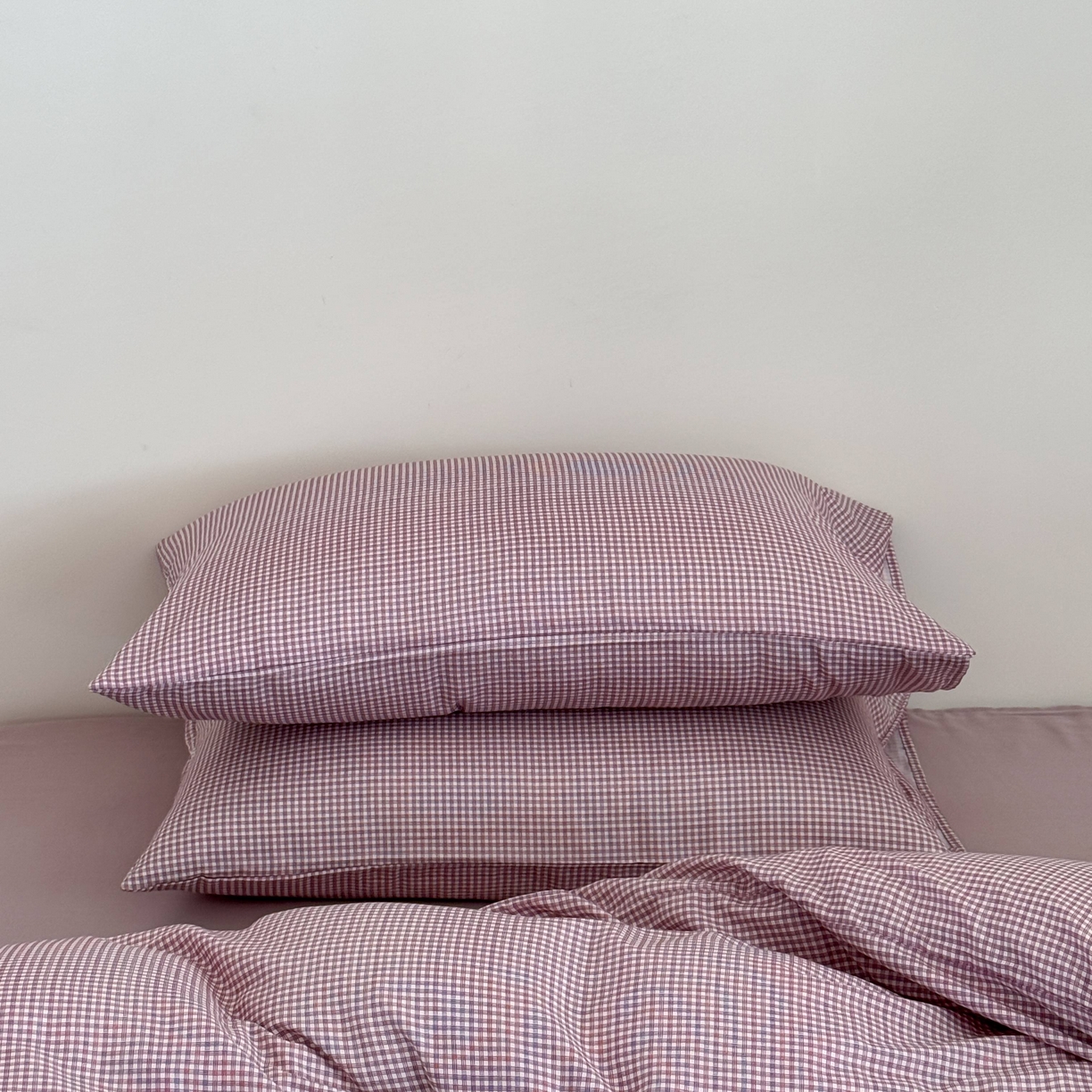 91家纺网 家纺一手货源 找家纺 窝米 2025新品全棉纯棉双层纱简约条格四件套系列第二组 品小格-紫