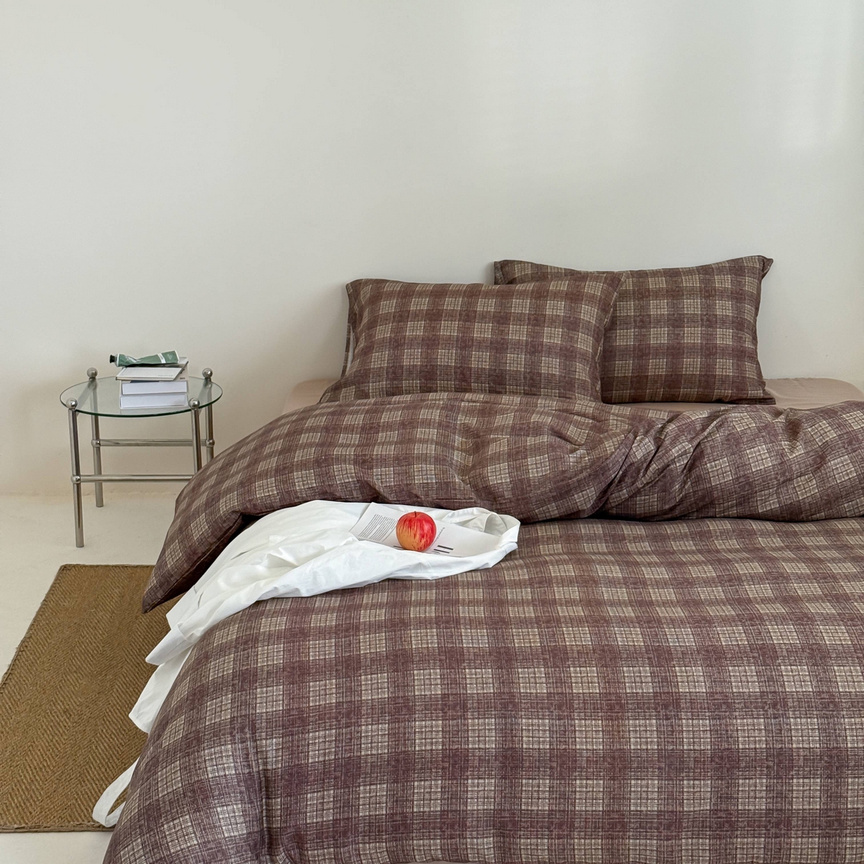 91家纺网 家纺一手货源 找家纺 窝米 2025新品全棉纯棉双层纱简约条格四件套系列第二组 致在-红