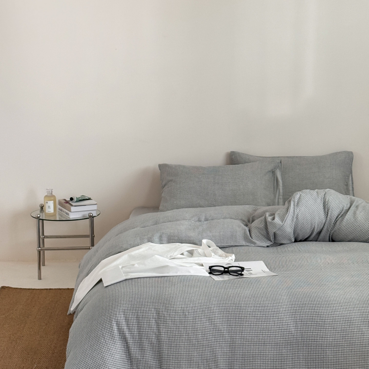 91家纺网 家纺一手货源 找家纺 （总）窝米 2025新品全棉纯棉双层纱简约条格四件套系列第二组