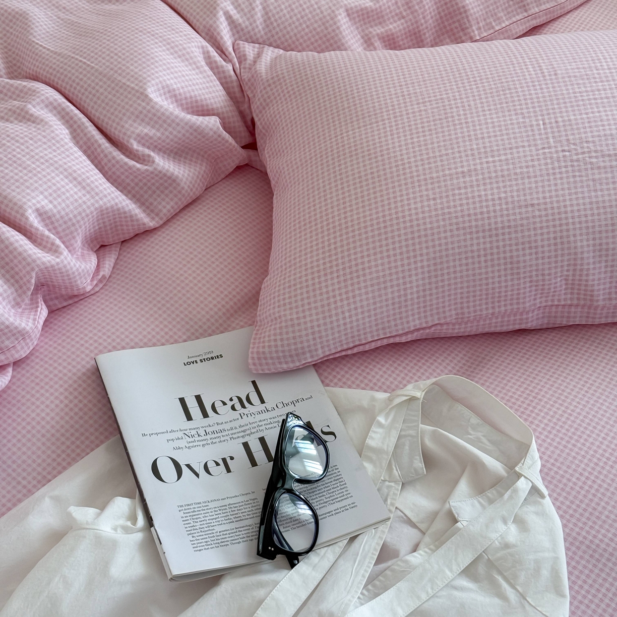 91家纺网 家纺一手货源 找家纺 窝米 2025新品全棉纯棉双层纱简约条格四件套系列第二组 品小格-粉