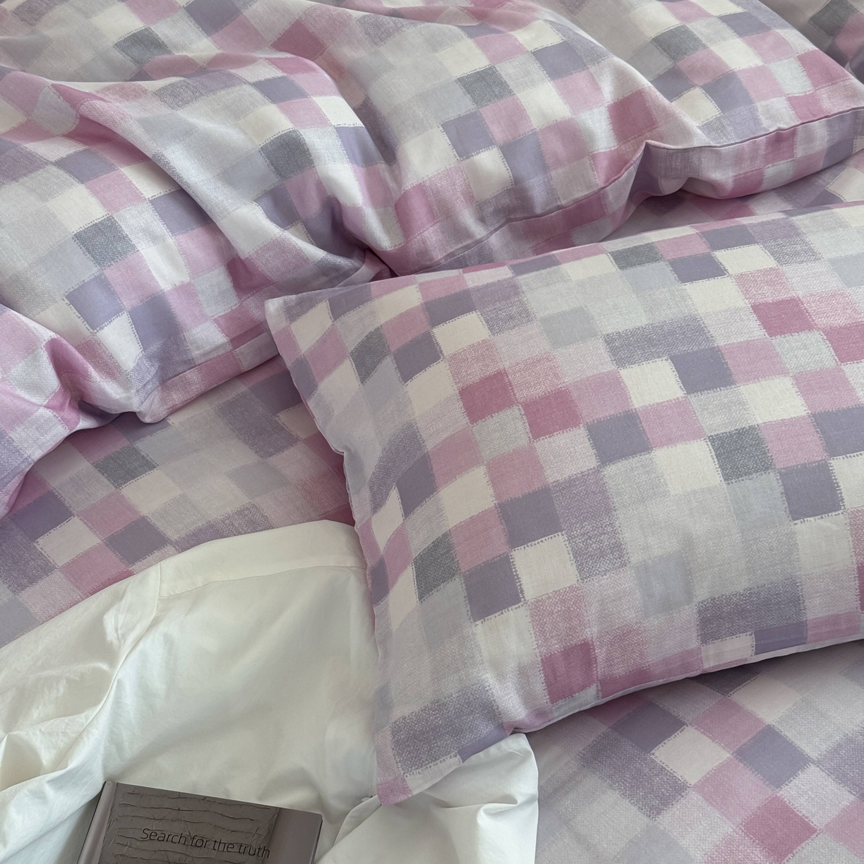 91家纺网 家纺一手货源 找家纺 窝米 2025新品全棉纯棉双层纱简约条格四件套系列第二组 蔚集-粉