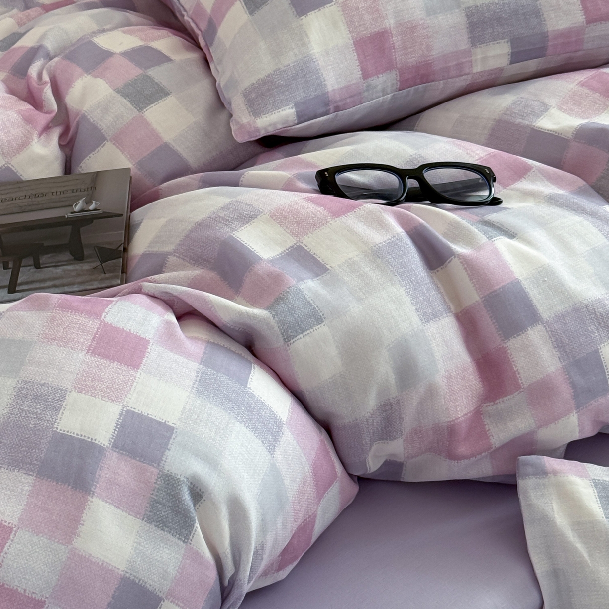 91家纺网 家纺一手货源 找家纺 窝米 2025新品全棉纯棉双层纱简约条格四件套系列第二组 蔚集-粉