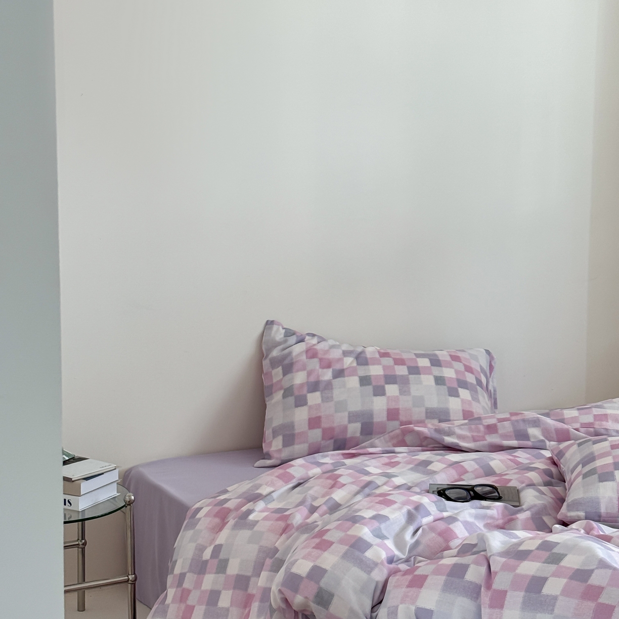 91家纺网 家纺一手货源 找家纺 窝米 2025新品全棉纯棉双层纱简约条格四件套系列第二组 蔚集-粉