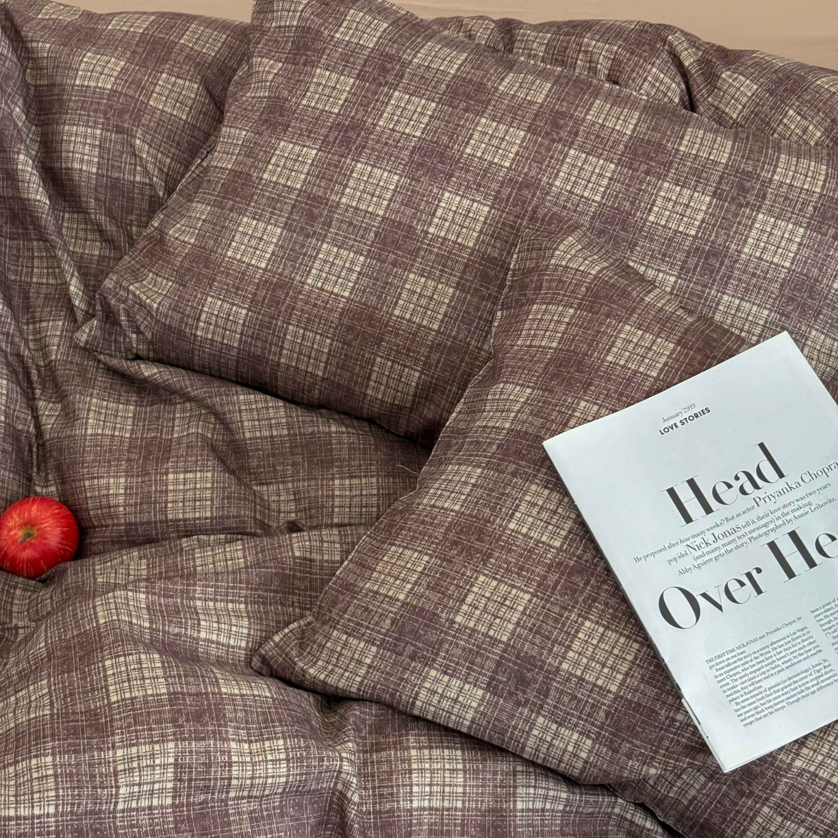 91家纺网 家纺一手货源 找家纺 窝米 2025新品全棉纯棉双层纱简约条格四件套系列第二组 致在-红