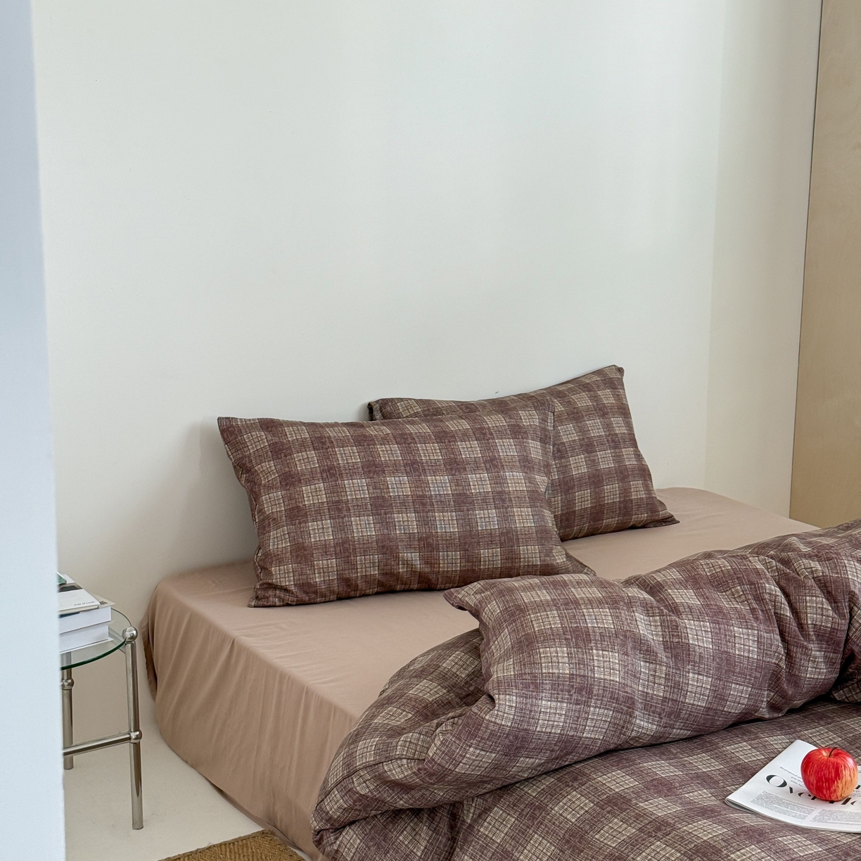 91家纺网 家纺一手货源 找家纺 窝米 2025新品全棉纯棉双层纱简约条格四件套系列第二组 致在-红