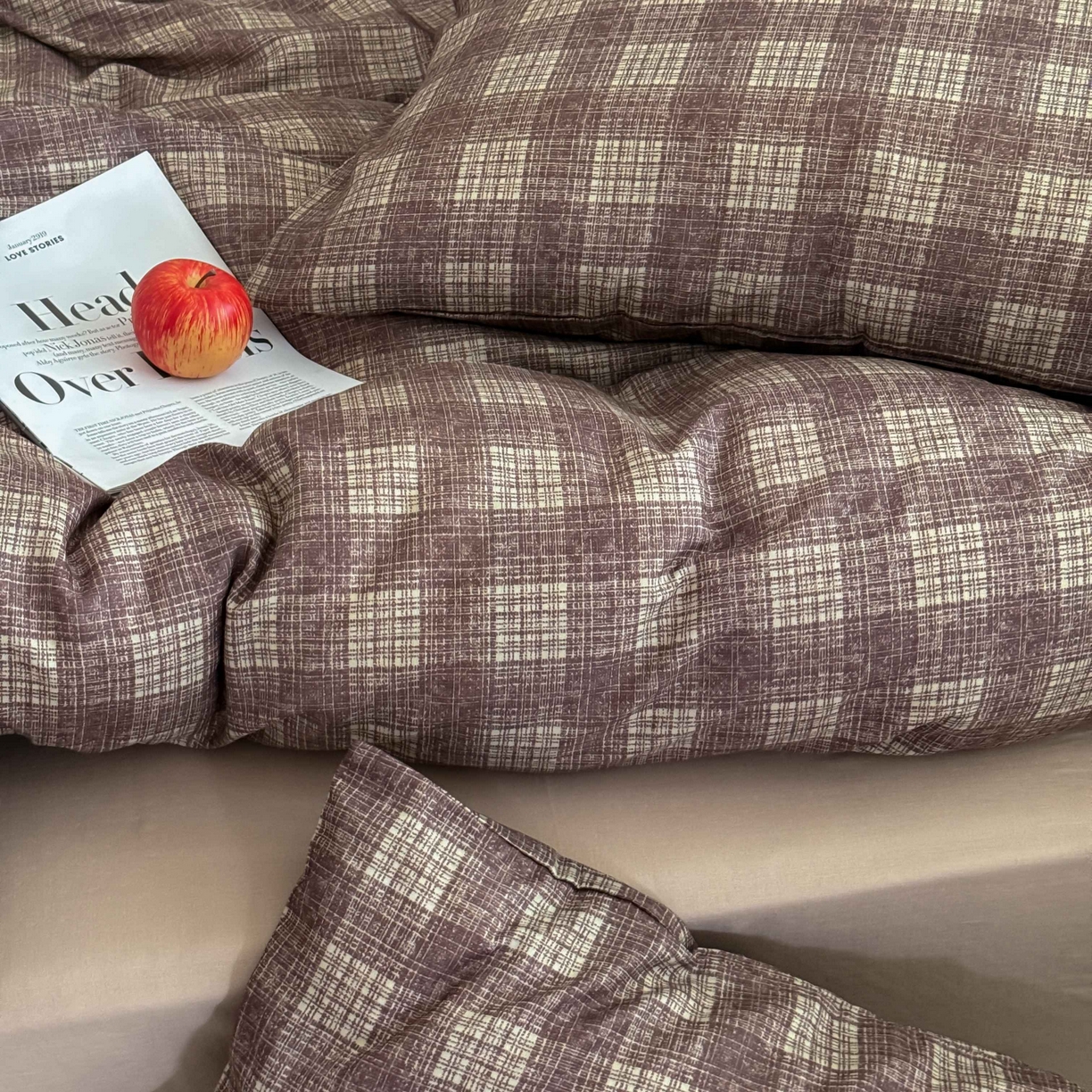 91家纺网 家纺一手货源 找家纺 窝米 2025新品全棉纯棉双层纱简约条格四件套系列第二组 致在-红