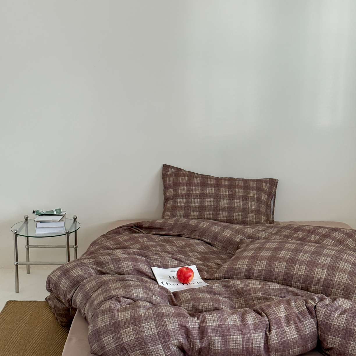 91家纺网 家纺一手货源 找家纺 窝米 2025新品全棉纯棉双层纱简约条格四件套系列第二组 致在-红