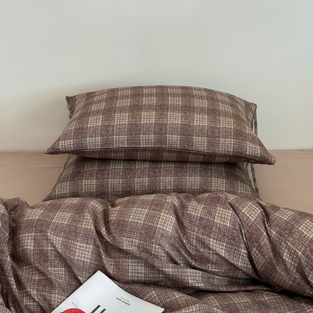 91家纺网 家纺一手货源 找家纺 窝米 2025新品全棉纯棉双层纱简约条格四件套系列第二组 致在-红