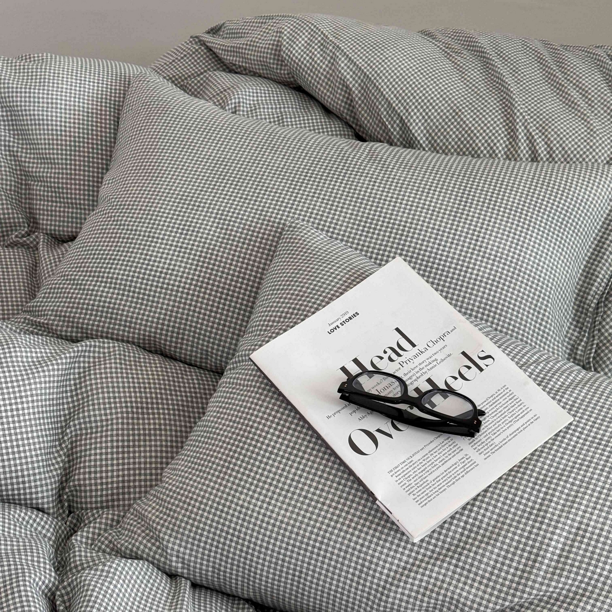 91家纺网 家纺一手货源 找家纺 窝米 2025新品全棉纯棉双层纱简约条格四件套系列第二组 品小格-黑