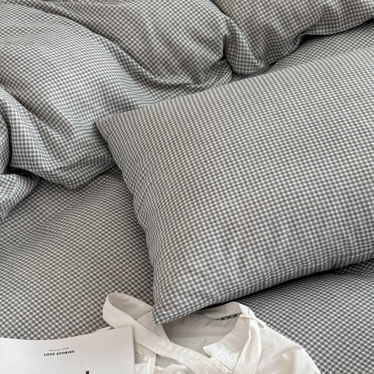 91家纺网 家纺一手货源 找家纺 窝米 2025新品全棉纯棉双层纱简约条格四件套系列第二组 品小格-黑