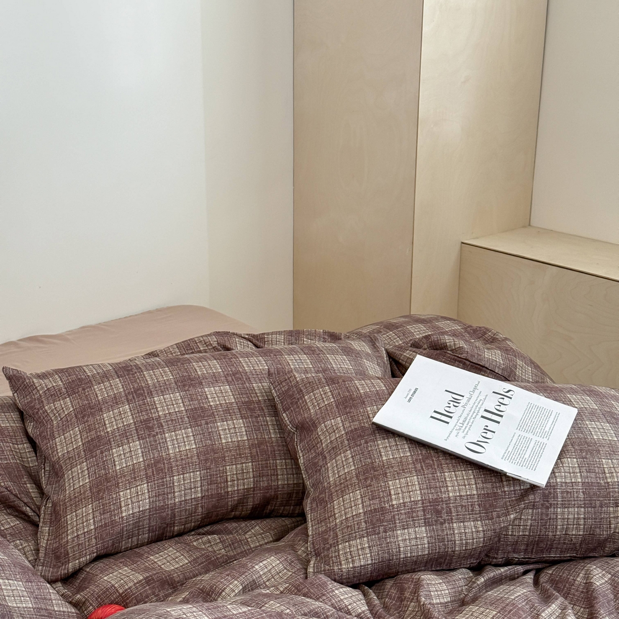 91家纺网 家纺一手货源 找家纺 窝米 2025新品全棉纯棉双层纱简约条格四件套系列第二组 致在-红