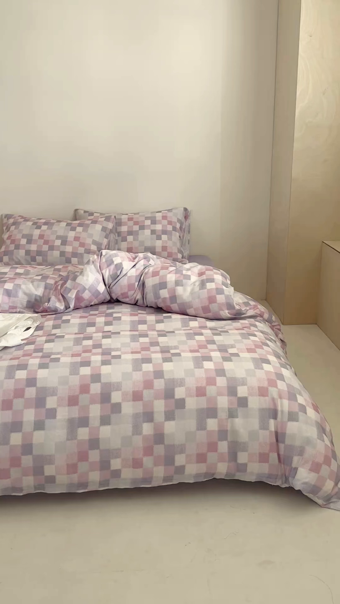 91家纺网 家纺一手货源 找家纺 窝米 2025新品全棉纯棉双层纱简约条格四件套系列第二组 蔚集-粉