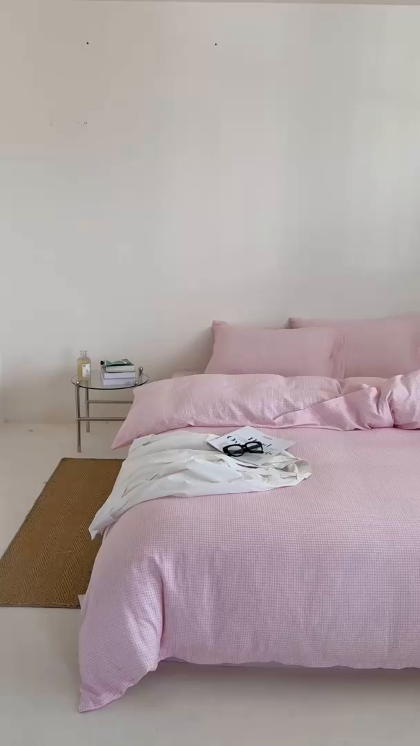 91家纺网 家纺一手货源 找家纺 （总）窝米 2025新品全棉纯棉双层纱简约条格四件套系列第二组