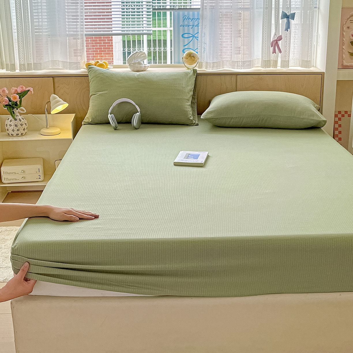 91家纺网 家纺一手货源 找家纺 （总）卡迪熊家纺 2025新款超柔云感双层纱床笠