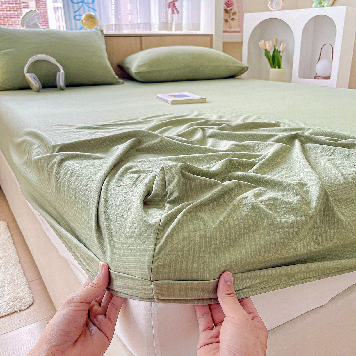 91家纺网 家纺一手货源 找家纺 （总）卡迪熊家纺 2025新款超柔云感双层纱床笠