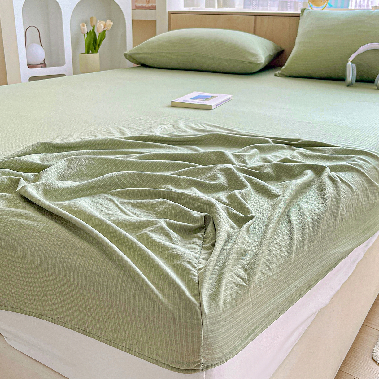 91家纺网 家纺一手货源 找家纺 （总）卡迪熊家纺 2025新款超柔云感双层纱床笠