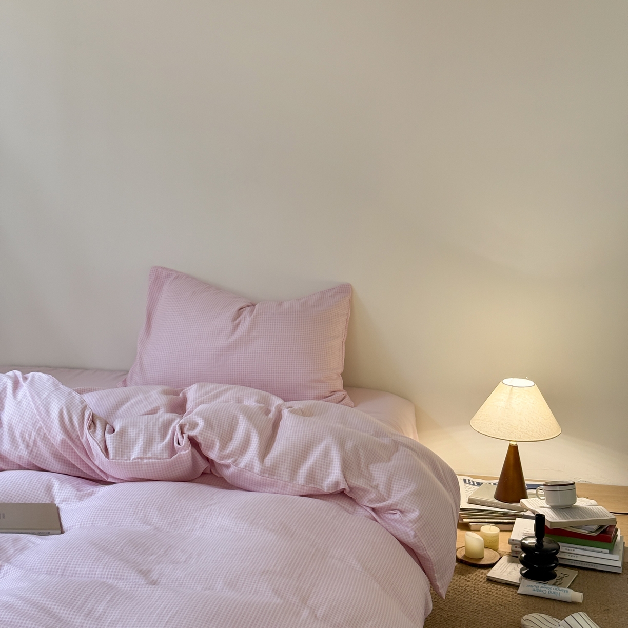 91家纺网 家纺一手货源 找家纺 （总）窝米 2025新品全棉纯棉双层纱简约条格四件套系列第一组