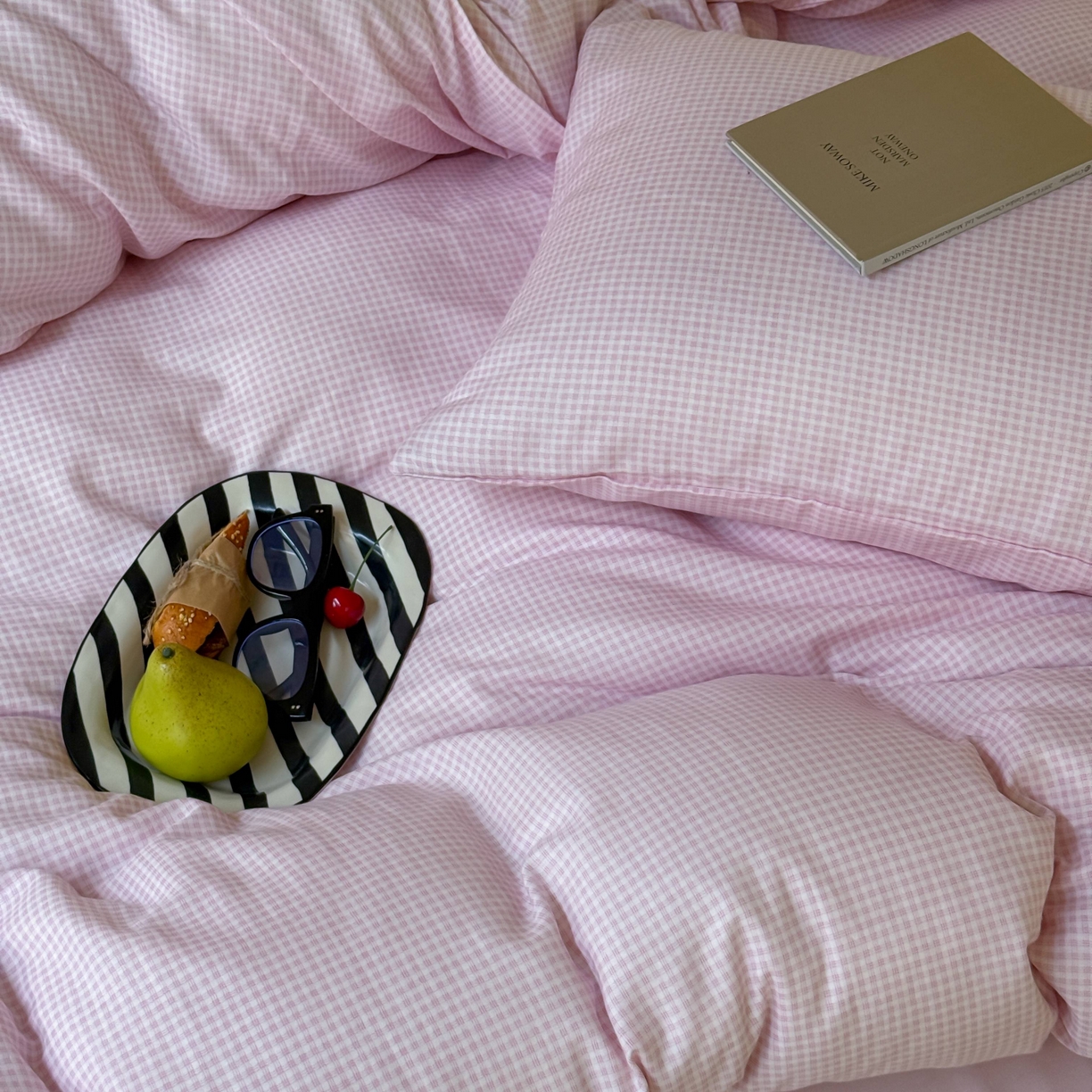 91家纺网 家纺一手货源 找家纺 （总）窝米 2025新品全棉纯棉双层纱简约条格四件套系列第一组