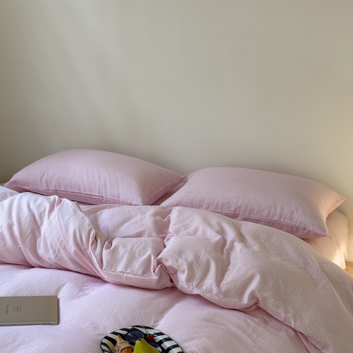 91家纺网 家纺一手货源 找家纺 （总）窝米 2025新品全棉纯棉双层纱简约条格四件套系列第一组