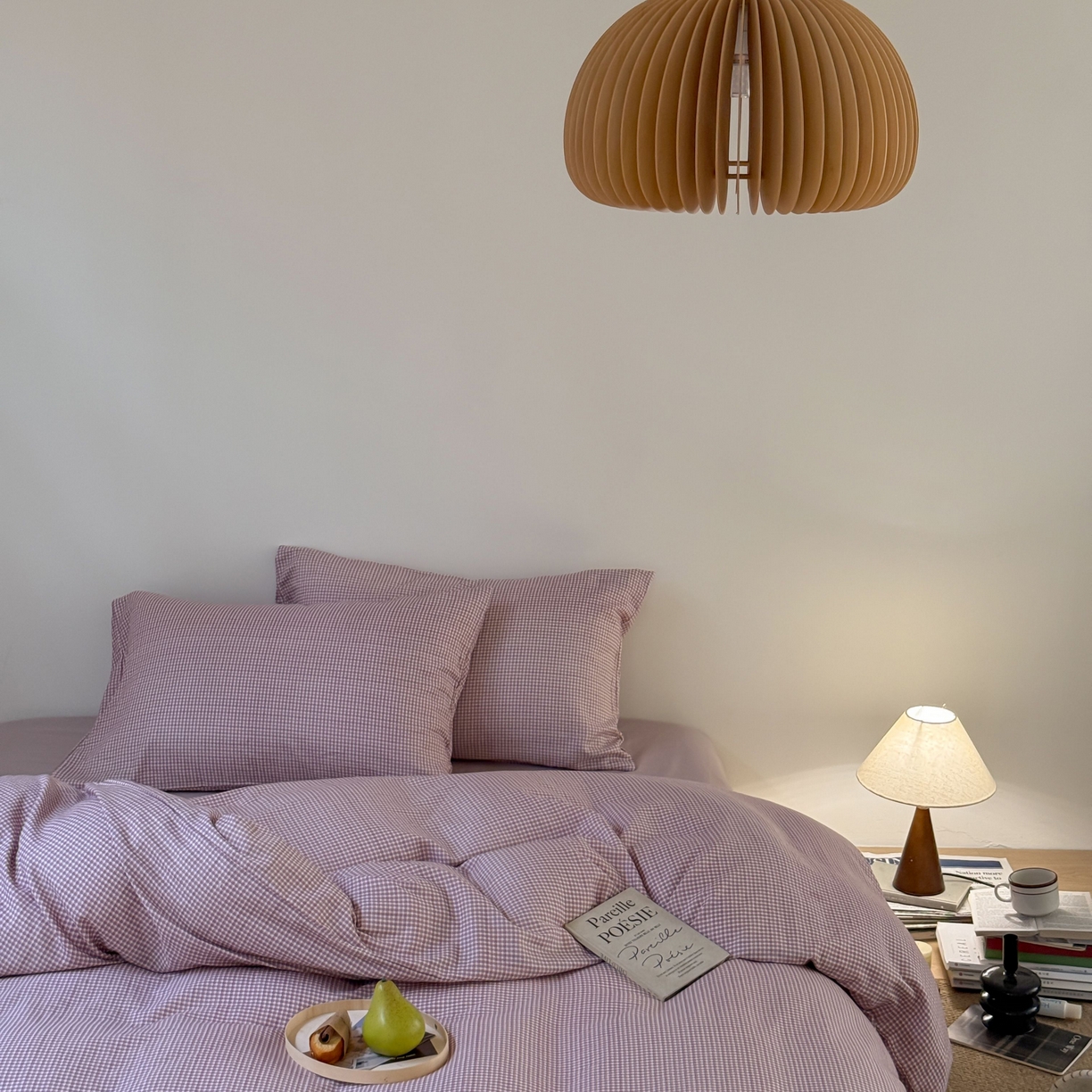 91家纺网 家纺一手货源 找家纺 窝米 2025新品全棉纯棉双层纱简约条格四件套系列第一组 品小格-紫