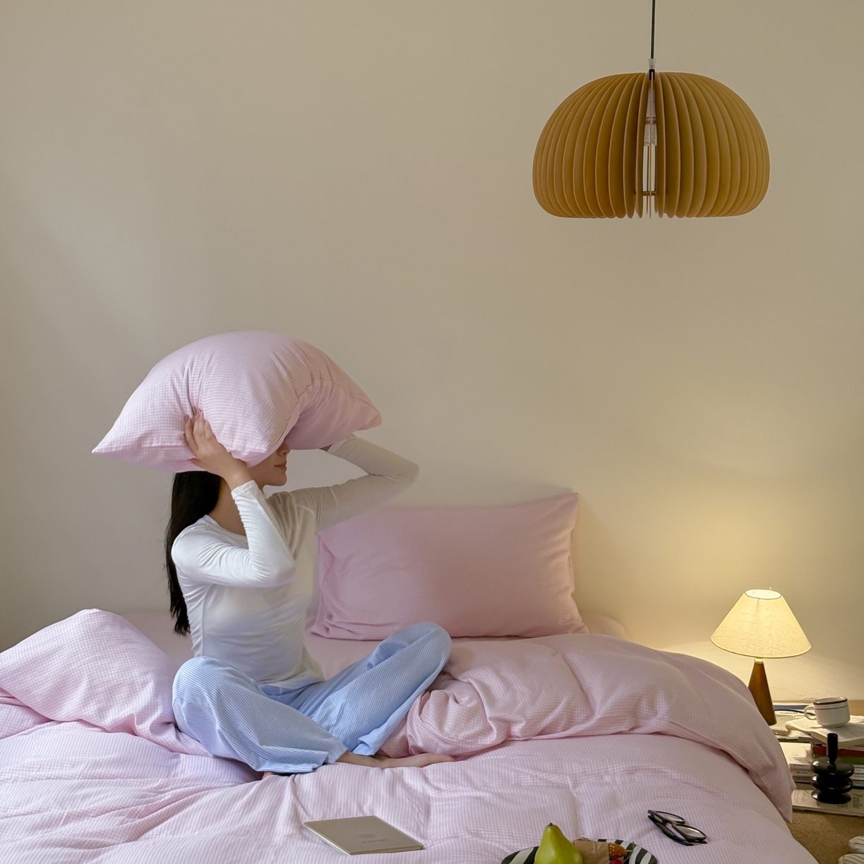 91家纺网 家纺一手货源 找家纺 （总）窝米 2025新品全棉纯棉双层纱简约条格四件套系列第一组