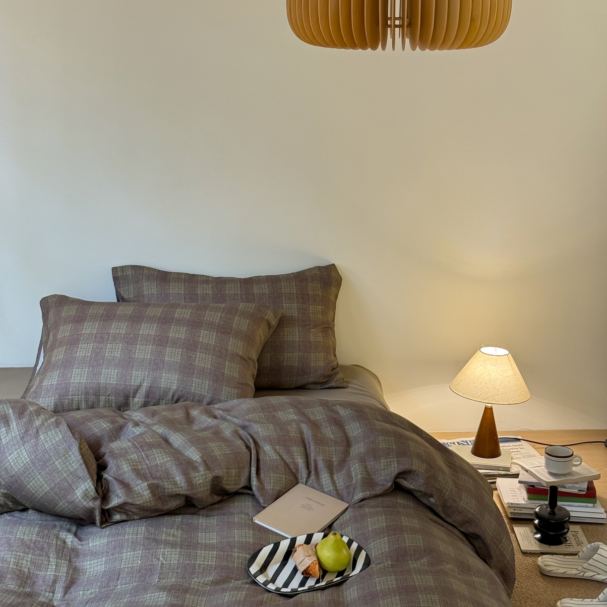 91家纺网 家纺一手货源 找家纺 窝米 2025新品全棉纯棉双层纱简约条格四件套系列第一组 致在-绿