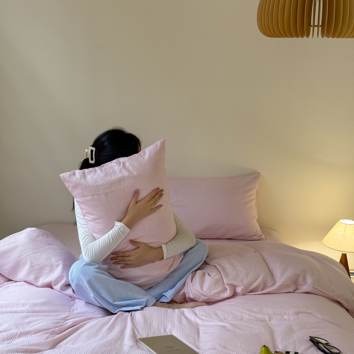 91家纺网 家纺一手货源 找家纺 （总）窝米 2025新品全棉纯棉双层纱简约条格四件套系列第一组