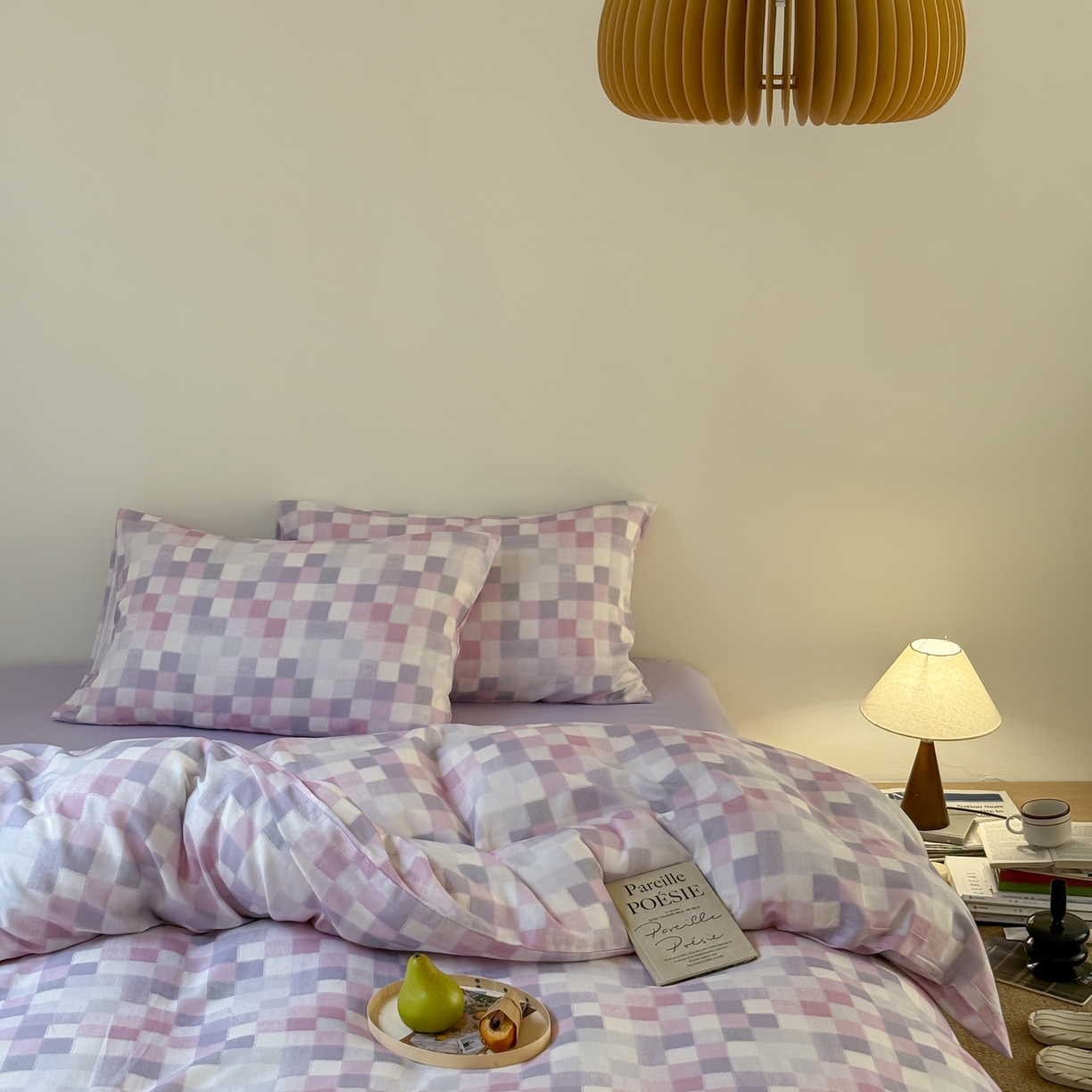 窝米 2025新品全棉纯棉双层纱简约条格四件套系列第一组 蔚集-粉