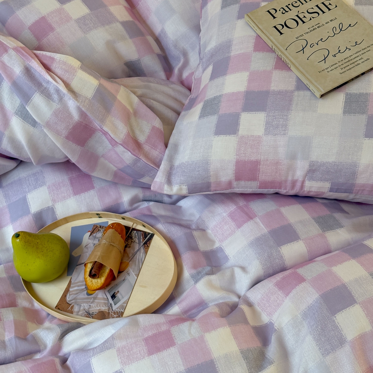 91家纺网 家纺一手货源 找家纺 窝米 2025新品全棉纯棉双层纱简约条格四件套系列第一组 蔚集-粉