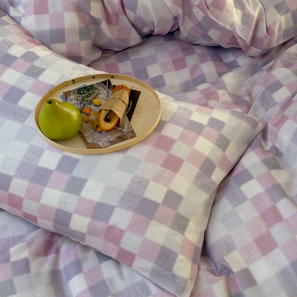 91家纺网 家纺一手货源 找家纺 窝米 2025新品全棉纯棉双层纱简约条格四件套系列第一组 蔚集-粉