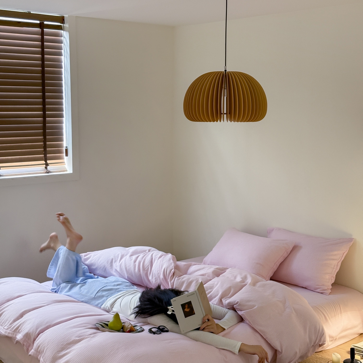 91家纺网 家纺一手货源 找家纺 窝米 2025新品全棉纯棉双层纱简约条格四件套系列第一组 品小格-粉