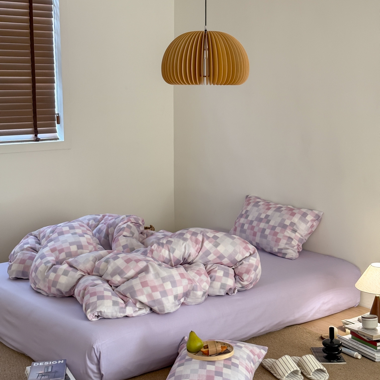 91家纺网 家纺一手货源 找家纺 窝米 2025新品全棉纯棉双层纱简约条格四件套系列第一组 蔚集-粉