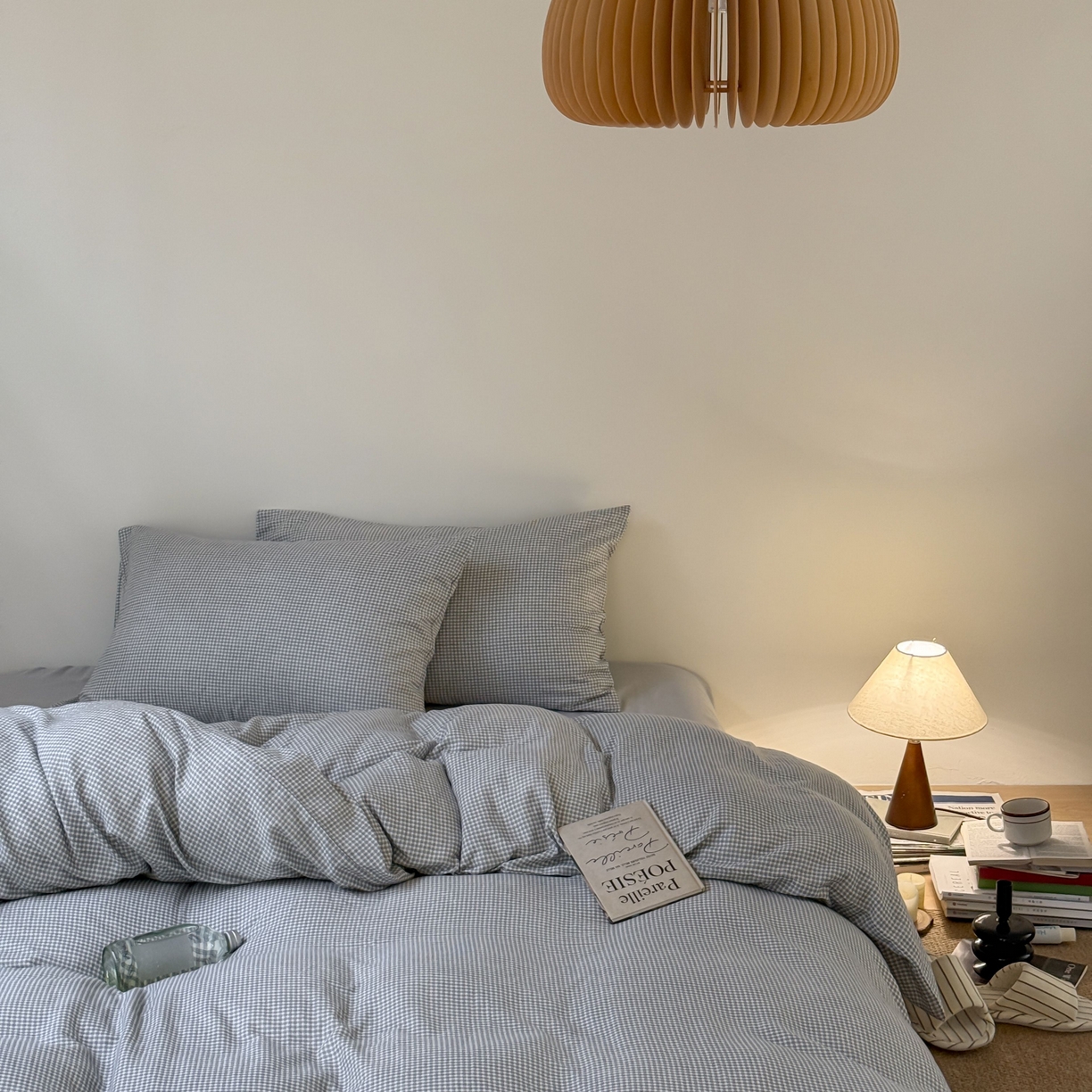 窝米 2025新品全棉纯棉双层纱简约条格四件套系列第一组 品小格-黑