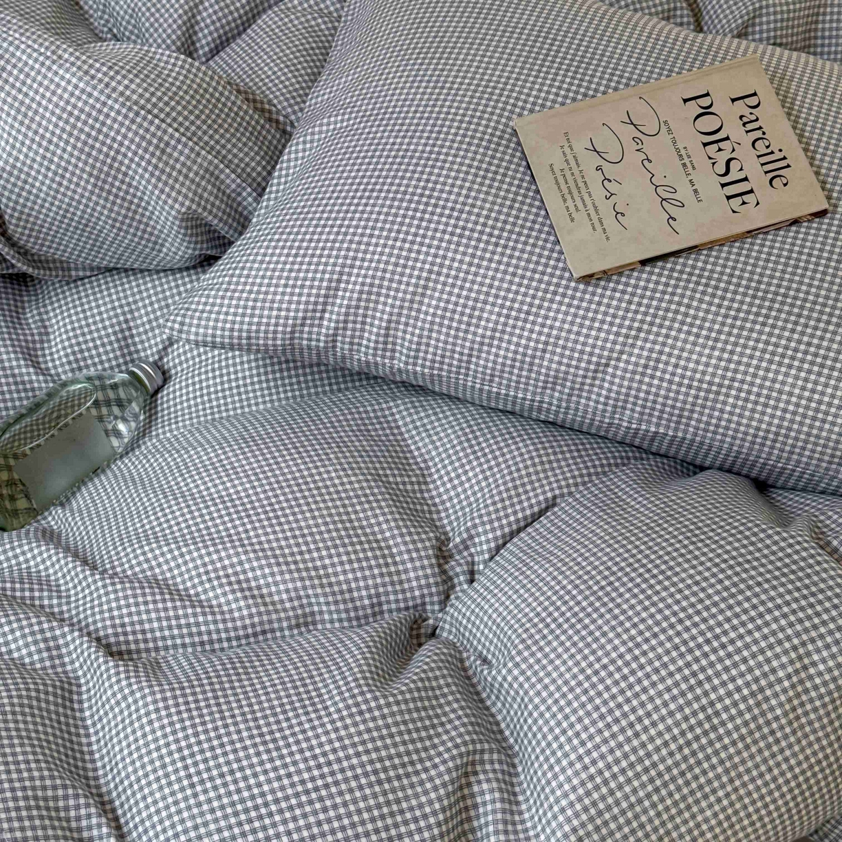 91家纺网 家纺一手货源 找家纺 窝米 2025新品全棉纯棉双层纱简约条格四件套系列第一组 品小格-黑