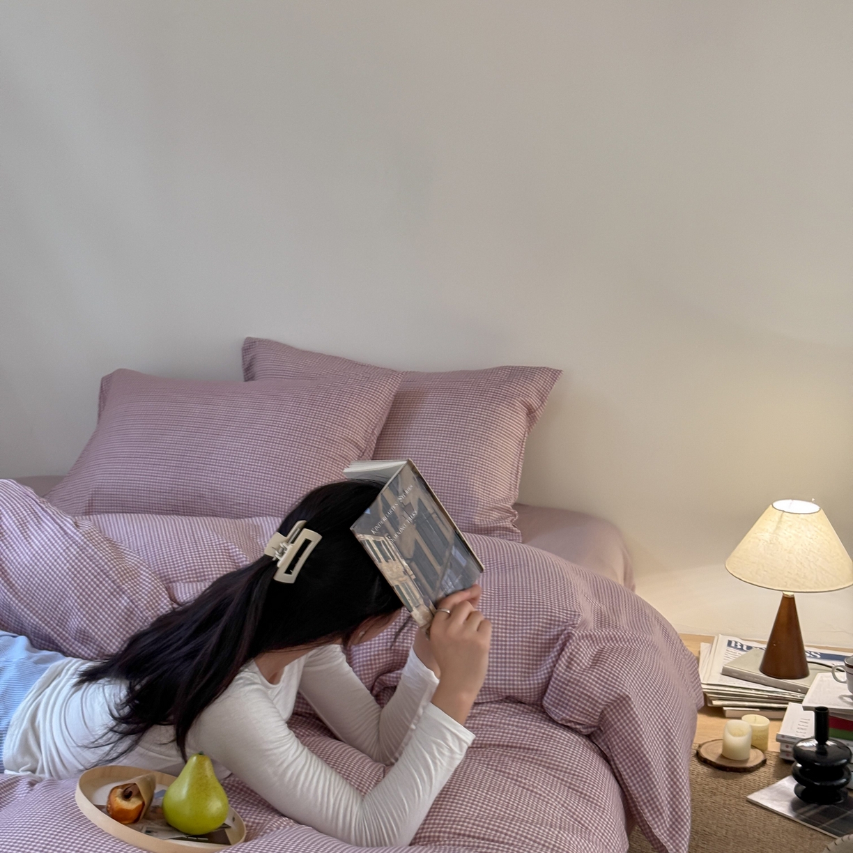 91家纺网 家纺一手货源 找家纺 窝米 2025新品全棉纯棉双层纱简约条格四件套系列第一组 品小格-紫