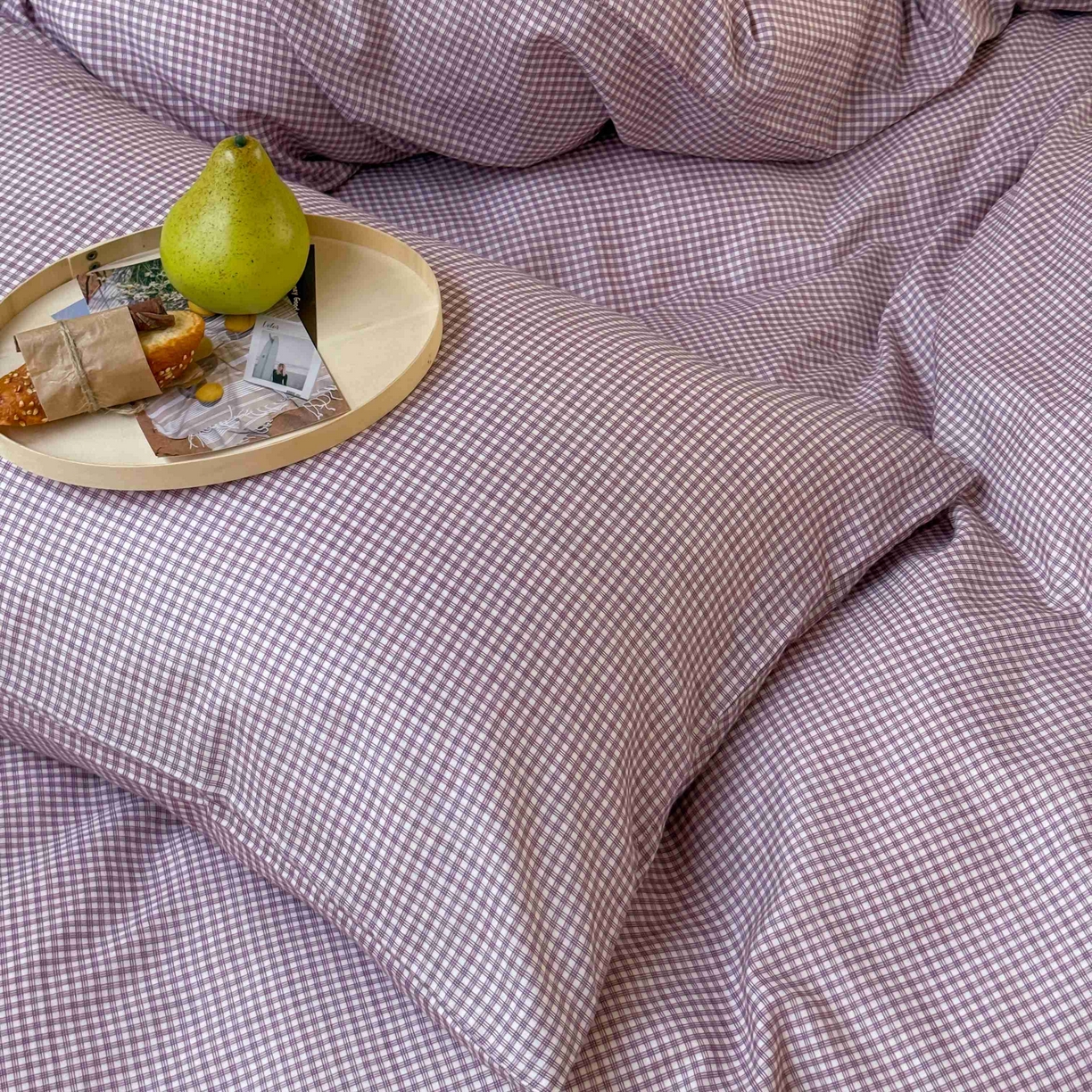 91家纺网 家纺一手货源 找家纺 窝米 2025新品全棉纯棉双层纱简约条格四件套系列第一组 品小格-紫