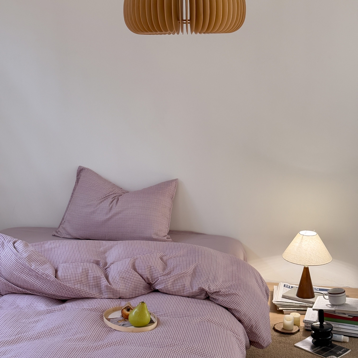 91家纺网 家纺一手货源 找家纺 窝米 2025新品全棉纯棉双层纱简约条格四件套系列第一组 品小格-紫