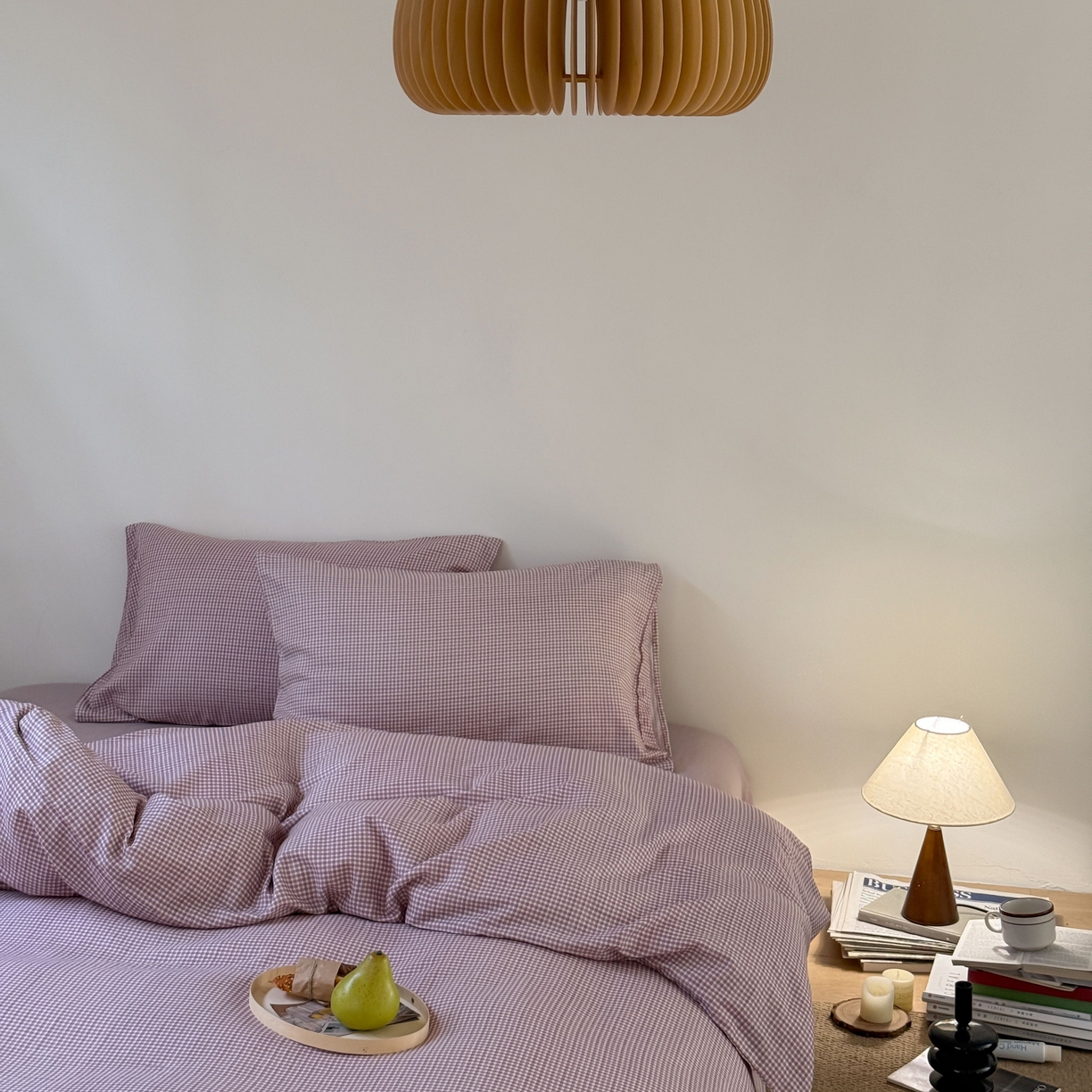 91家纺网 家纺一手货源 找家纺 窝米 2025新品全棉纯棉双层纱简约条格四件套系列第一组 品小格-紫