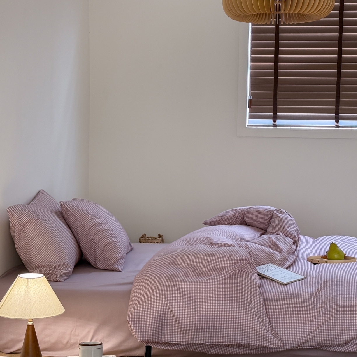 91家纺网 家纺一手货源 找家纺 窝米 2025新品全棉纯棉双层纱简约条格四件套系列第一组 品小格-紫