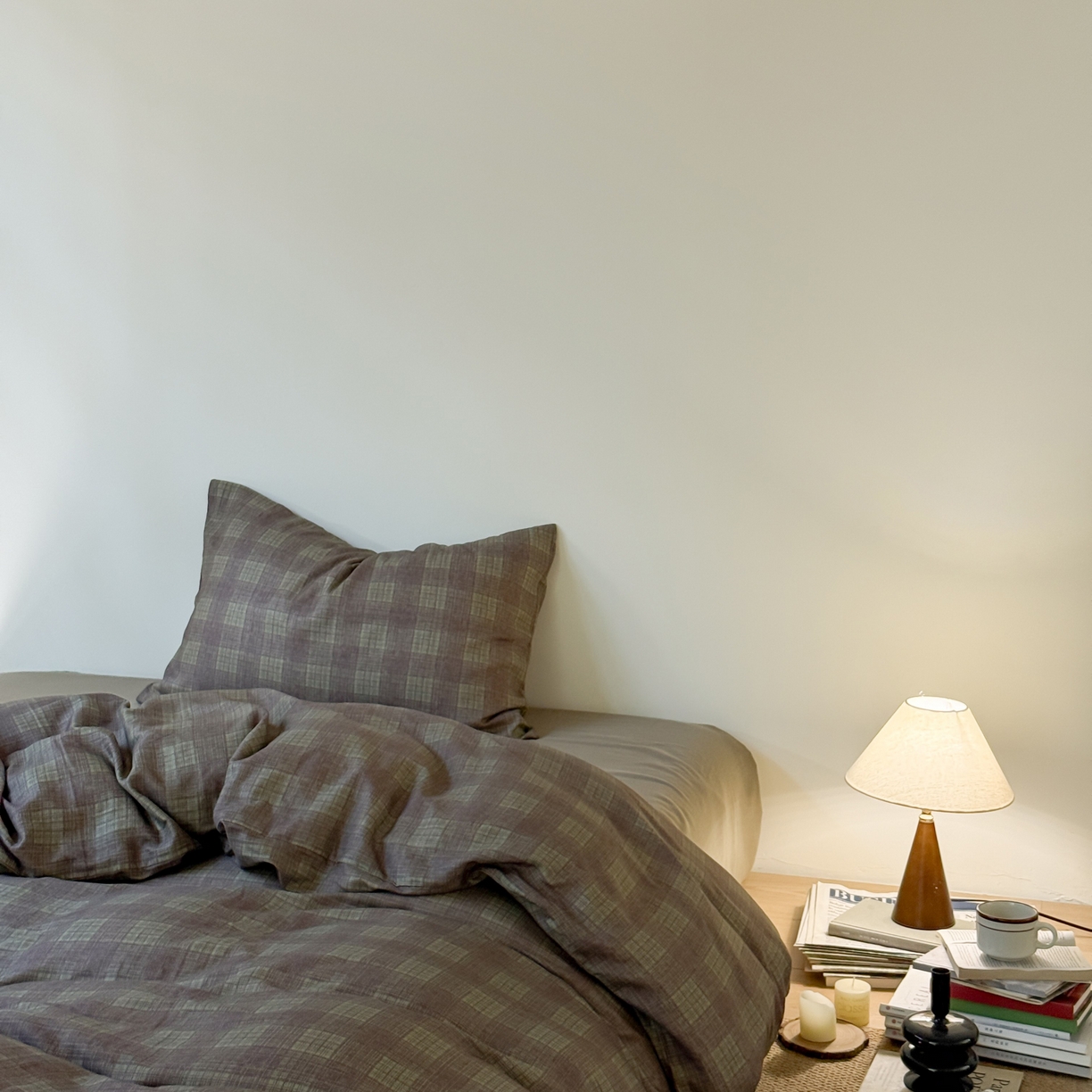 91家纺网 家纺一手货源 找家纺 窝米 2025新品全棉纯棉双层纱简约条格四件套系列第一组 致在-绿