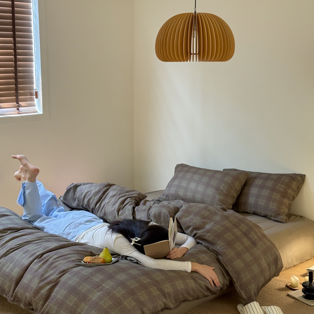 91家纺网 家纺一手货源 找家纺 窝米 2025新品全棉纯棉双层纱简约条格四件套系列第一组 致在-绿