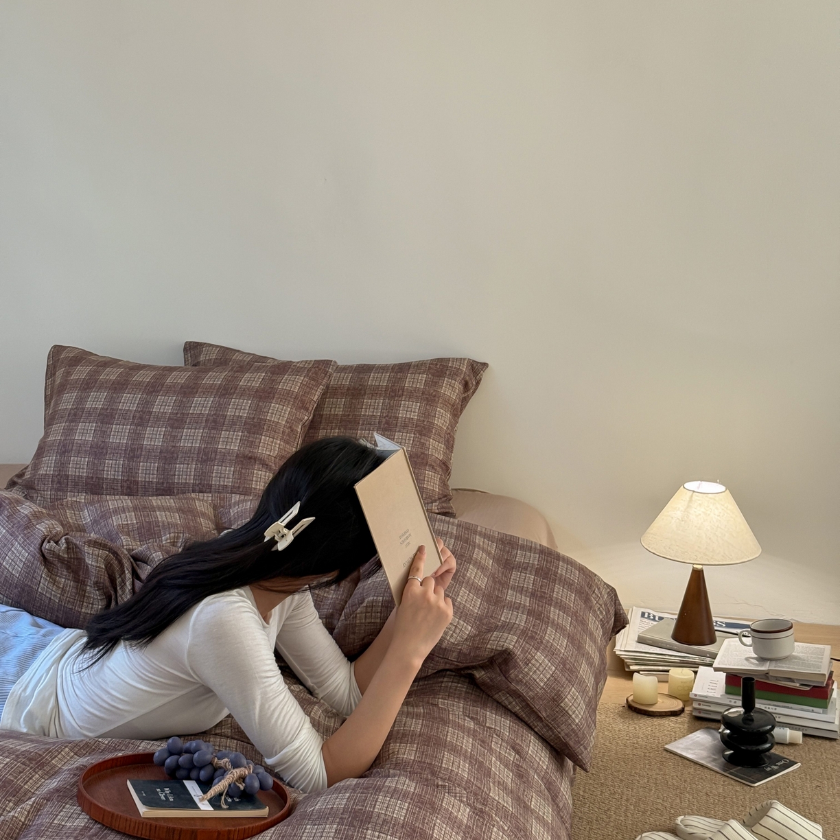 91家纺网 家纺一手货源 找家纺 窝米 2025新品全棉纯棉双层纱简约条格四件套系列第一组 致在-红